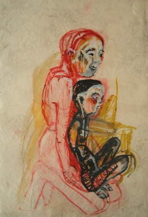 Frau und Kind - Tusche auf Transparentpapier  112 x 75 cm 